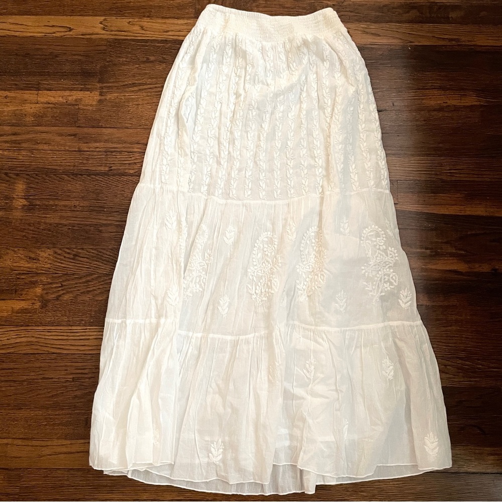 RAGA Rina White Tiered Maxi Skirt Size S